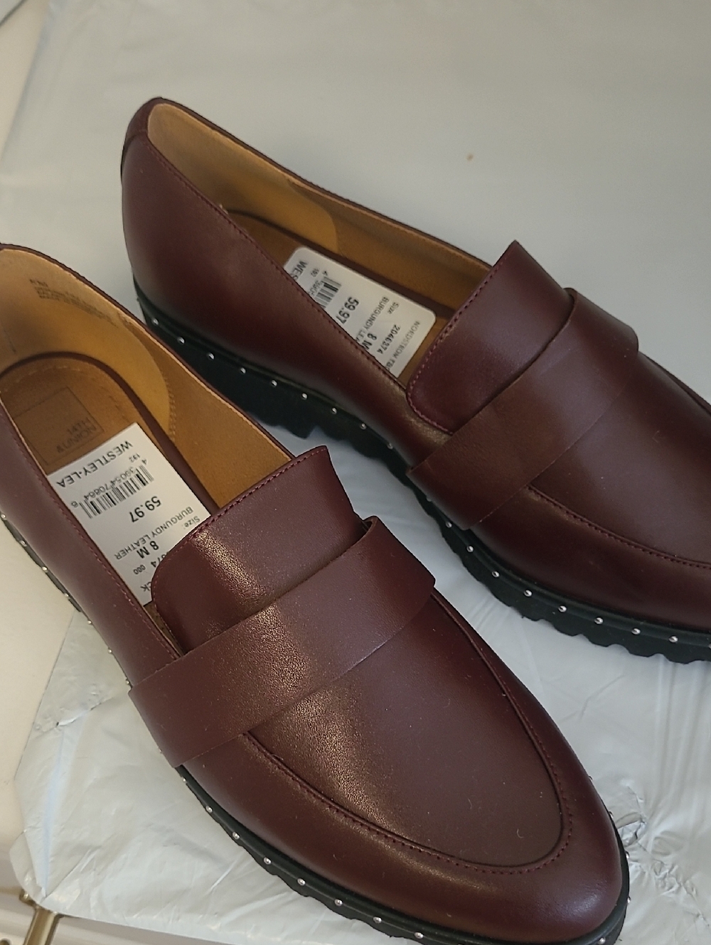 NWT Westley-Lea 14th&Union Women's Burgundy Leather Studded Penny Loafers